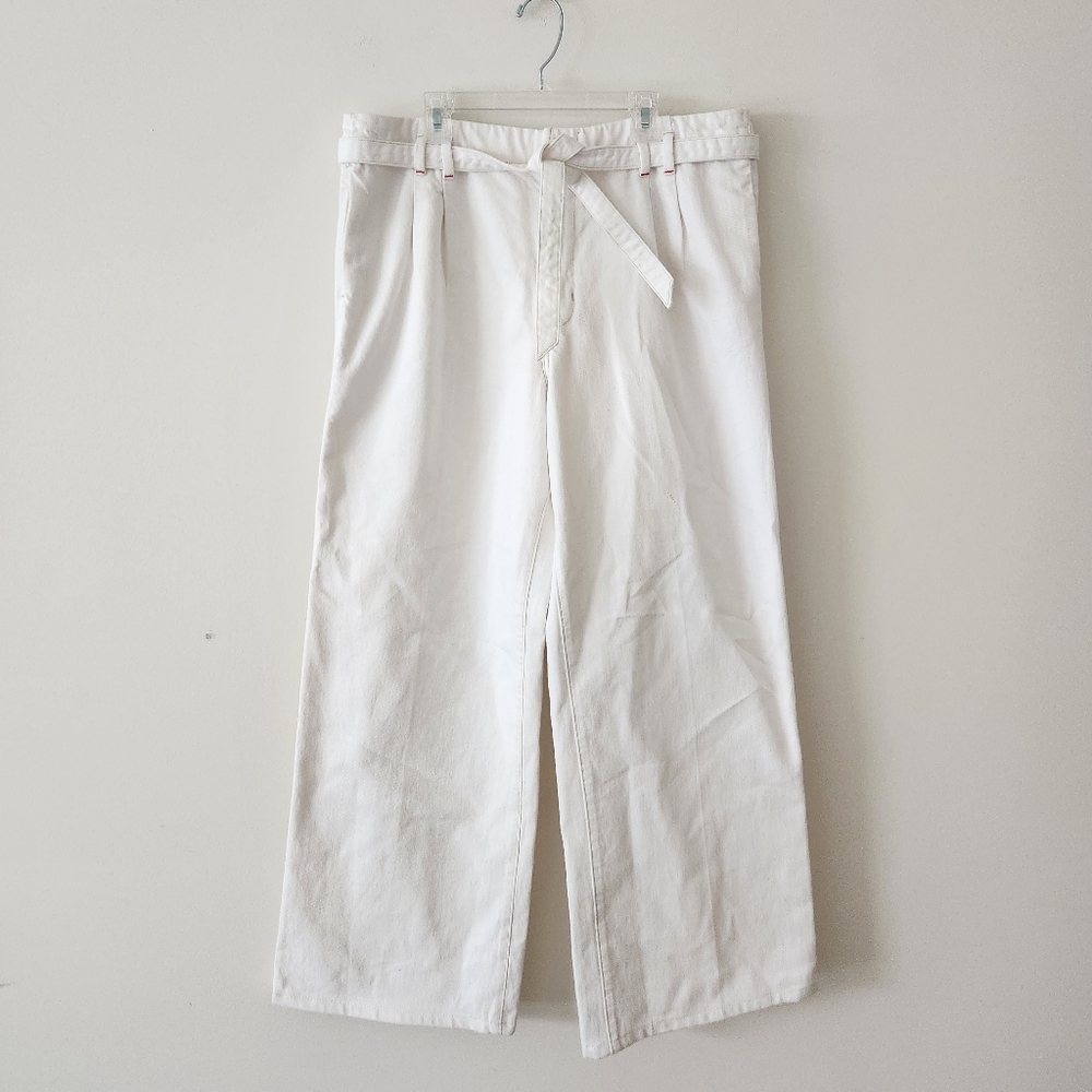 J Brand Belted High Rise Wide Leg Denim Pants Jeans White 31
